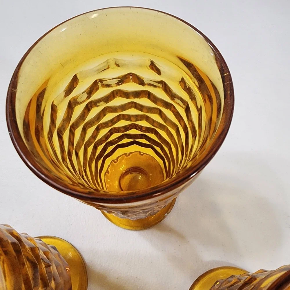Vintage Whitehall Colony Cubist Indiana Glass Amber Footed Tumbler 6